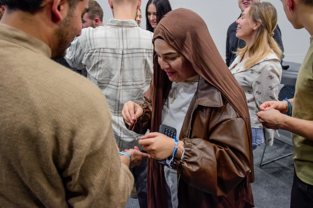 Students connecting during an icebreaker